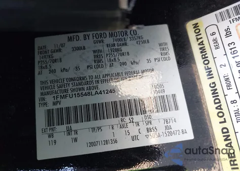 2008 Ford Expedition Xlt из США, поврежденный, VIN 1FMFU15548LA41245